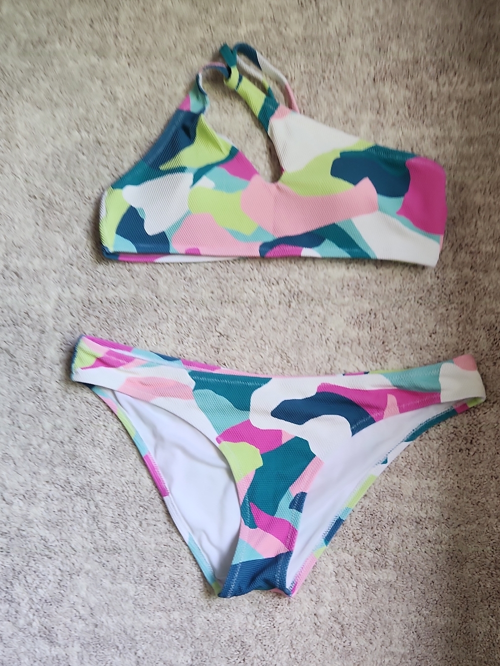 Jessica Simpson Multicolor Camouflage Bikini - Pink, Teal, Lime, White